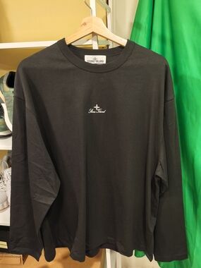 Stone Island Black Long Sleeve Tee with Minimal Chest Script
